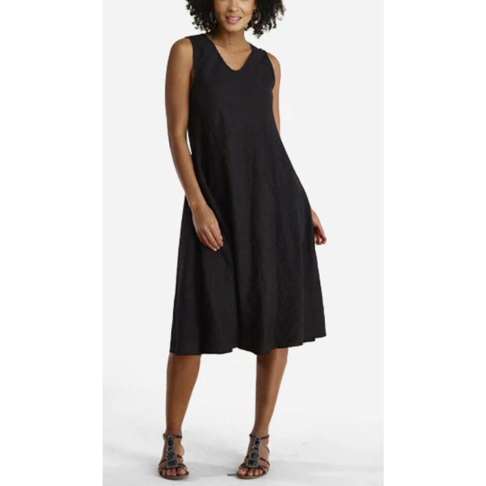 LUNA LUZ IBIZA LINEN MIDI TANK BLACK DRESS WOMEN’S SMALL